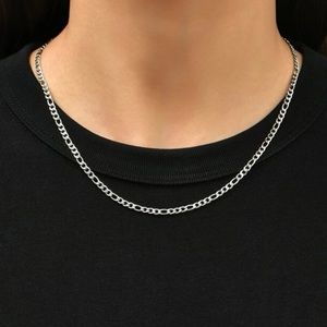 STAINLESS STEEL FIGARO FLAT CHAIN NECKLACE